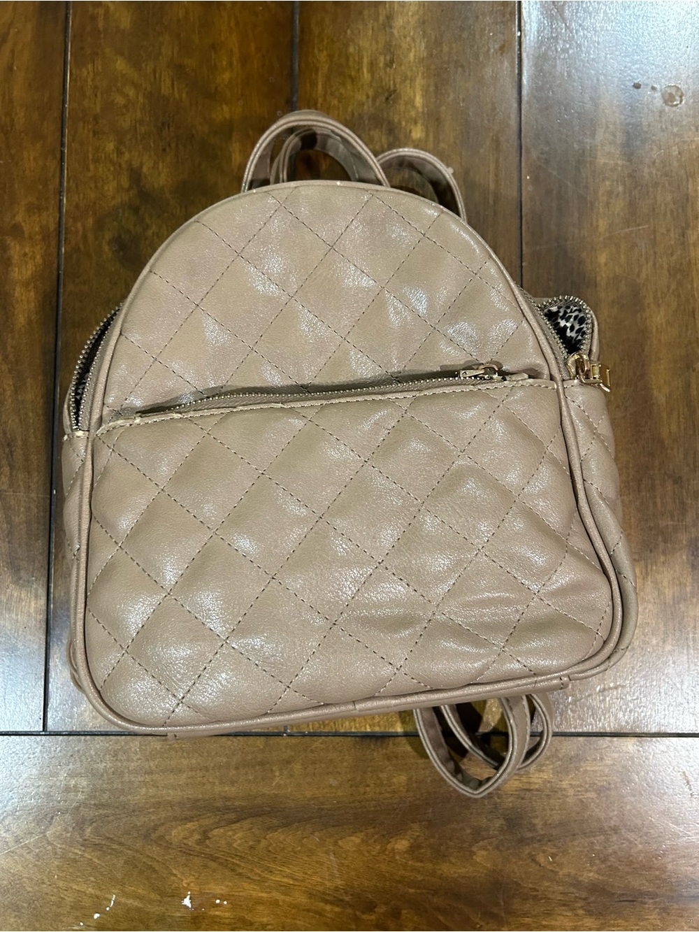 Quilted Taupe Mini Backpack Shoulder Bag